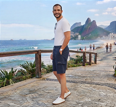 Bermuda de Elástico Com Bolso Cargo - Pierre Cardin - REF. 51310 Marinho