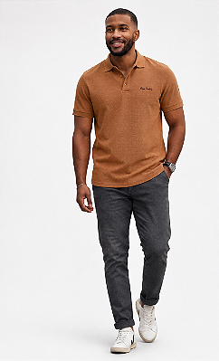 Camisa Polo Pierre Cardin - Manga Curta Com Punho - Malha Piquet - Ref 48015 Terra