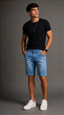 Bermuda Jeans Masculina Pierre Cardin - Ref. 557P938 Delave - Algodão / Poliester / Elastano - Jeans Macio