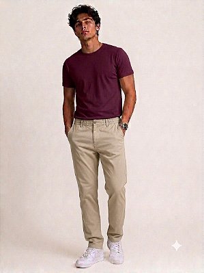 Calça Com Elástico na Cintura - ( Zipper - Botão - Passante - Barbante) - Ref. 4561 Sarja Bege