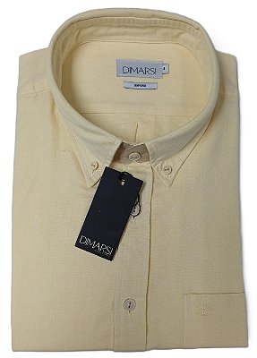 Camisa Dimarsi Tradicional Regular Fit - Com Bolso - Manga Curta - 100% Algodão Oxford - Ref. 10805 Amarela