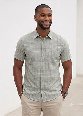 Camisa Dimarsi Tradicional Regular Fit - Com Bolso - Manga Curta - Puro Algodão - Ref. 10753 xadrez verde