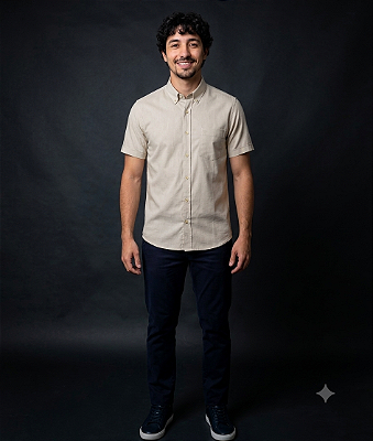 Camisa Dimarsi Tradicional Regular Fit - Botão No Colarinho - Com Bolso - Manga Curta - Puro Algodão - Ref. 10775 Cru