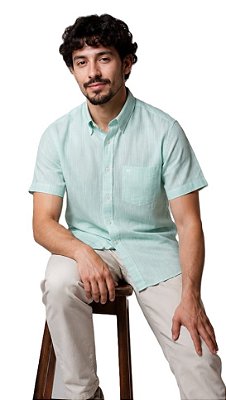 Camisa Dimarsi Tradicional Regular Fit - Com Bolso - Manga Curta - Puro Algodão - Ref. 11049 verde