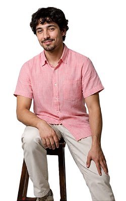 Camisa Dimarsi Tradicional Regular Fit - Com Bolso - Manga Curta - Puro Algodão - Ref. 11049 Rosa
