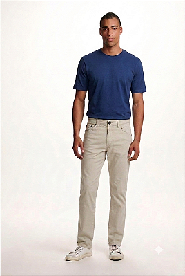Calça de Sarja Masculina Pierre Cardin Reta (Cintura Alta) - Ref. 477P007 Bege - Algodão / Elastano