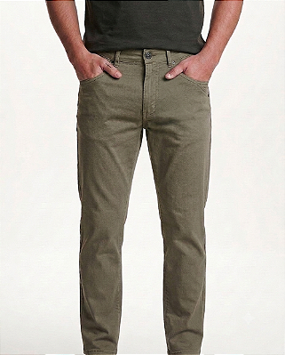 Calça de Sarja Masculina Pierre Cardin Reta (Cintura Alta) - Ref. 477P007 Caqui - Algodão / Elastano