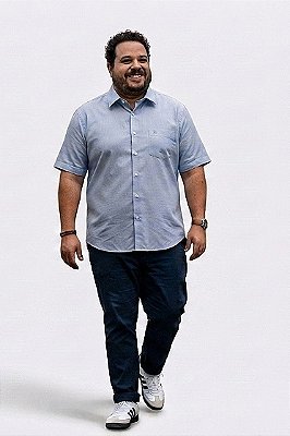 Camisa Dimarsi Tradicional Regular Fit - Com Bolso - Manga Curta - Puro Algodão - Ref. 11035 Azul