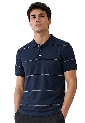 Camisa Polo Pierre Cardin (Com Bolso) - Manga Curta Com Punho - Algodão Pima - Ref. 15815 Marinho
