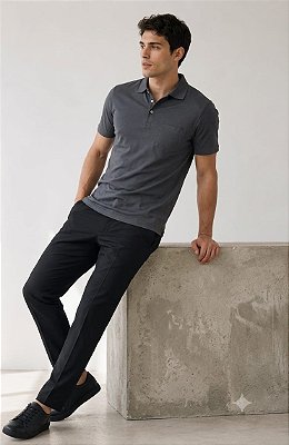 Camisa Polo Pierre Cardin Com Bolso - Manga Curta - Algodão Pima- Ref. 15710 Chumbo
