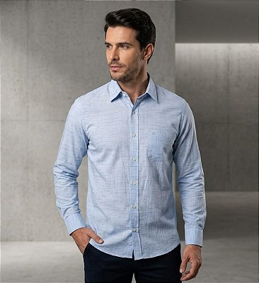 Camisa Dimarsi Manga Longa Regular Fit - Puro Algodão - Ref 11050 Azul