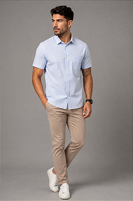 Camisa Dimarsi Tradicional Regular Fit - Com Bolso - Manga Curta - Algodão Fio 60 - Ref. 10155 Xadrez