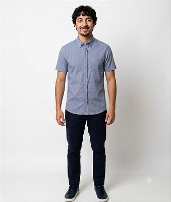 Camisa Dimarsi Tradicional Regular Fit - Com Bolso - Manga Curta - Algodão Egípcio- Ref. 10545 Xadrez Azul