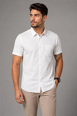 Camisa Dimarsi Tradicional Regular Fit - Com Bolso - Manga Curta - Puro Algodão - Ref. 10865 Branca