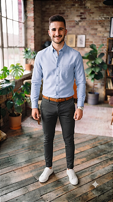 Camisa Poggio Com Bolso - Manga Longa - 100% Algodão Oxford - Ref. 21072 Azul