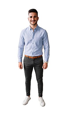 Camisa Poggio Com Bolso - Manga Longa - 100% Algodão Oxford - Ref. 21072 Azul