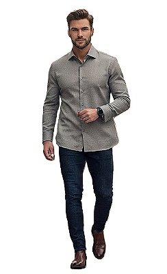 Camisa Poggio Com Bolso - Manga Longa - 100% Algodão Oxford - Ref. 21072 Grafite