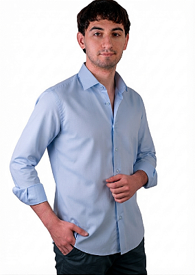 Camisa Social Polo From England - Manga Longa - Sem Bolso - Algodão / Elastano - Ref. 23473 Azul