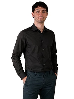 Camisa Social Polo From England - Manga Longa - Sem Bolso - Algodão / Elastano - Ref. 23473 Preta
