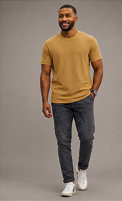 Camiseta Gola Careca Pierre Cardin - Algodão/Poliestrer - Ref. 48265 Caqui