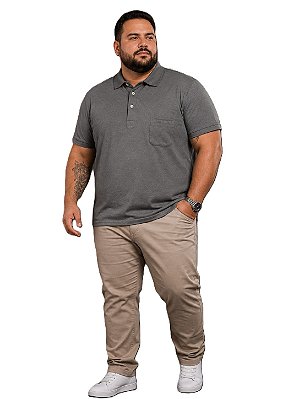 Camisa Polo Pierre Cardin PLUS SIZE - Com Bolso - Manga Curta Com Punho - 100% Algodão - Ref 15710 Chumbo