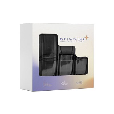 KIT LUX - ACESSÓRIOS PARA BANHEIRO - PORTA ESCOVAS COM TAMPA + PORTA ALGODÃO/COTONETE + PORTA SABONETE LÍQUIDO - 10 KITS
