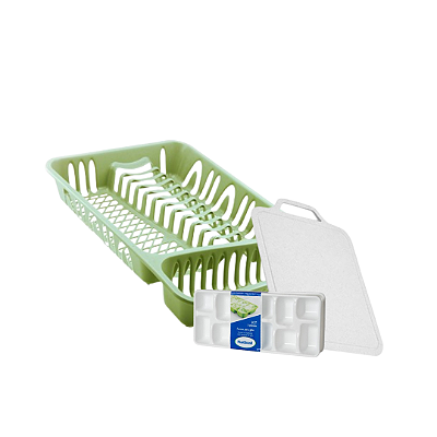 KIT COZINHA 03 - ESCORREDOR DE LOUÇA MASTER + FORMA DE GELO PREMIUM + TÁBUA TAMANHO P - 10 KITS