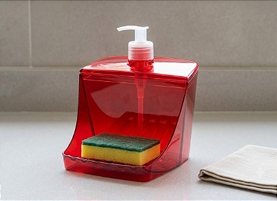 DISPENSER PORTA DETERGENTE CLEAN 500 ML - VERMELHO - TOTAL 12 UNIDADES