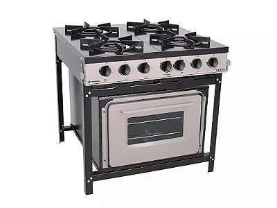 Fogão Industrial Profissional Modelo Bravo 4 Bocas com Forno BR4BFBR