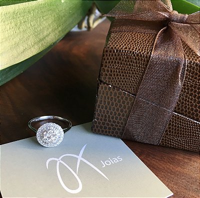 Anel Pizza em Ouro branco 18k e Diamantes.