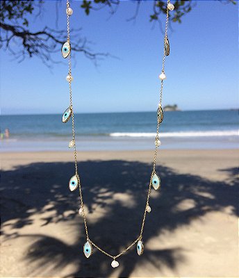 Gargantilha Olhos Grego e Pérolas