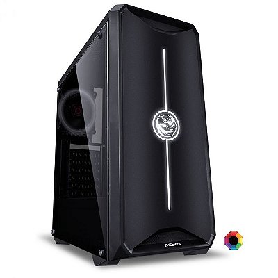 GABINETE GAMER PCYES NOVA, 1 FAN RGB, LED FRONTAL RGB, LATERAL EM ACRILICO