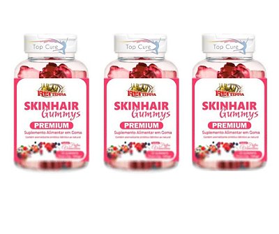 Kit 3 SkinHair Gummys Premium - 30 Gummys - Cabelo, Pele e Unhas