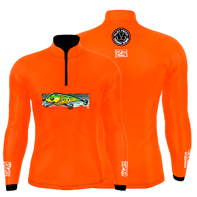 Camisa de Pesca  Isca Laranja Play Pesca by Kid Ocelos com Proteção Uv50+