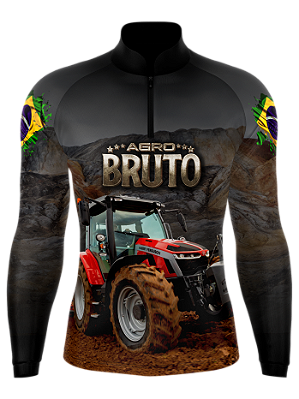 Camiseta Agro Bruto - Trator Preto -  Proteção UV 50