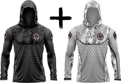 Kit 2 camisas de pesca com capuz Cammo Black + Cammo White - com proteção UV50+ Play Pesca