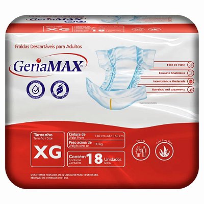 Fralda Geriátrica GERIAMAX ECONÔMICA XG - FARDO COM 108 TIRAS