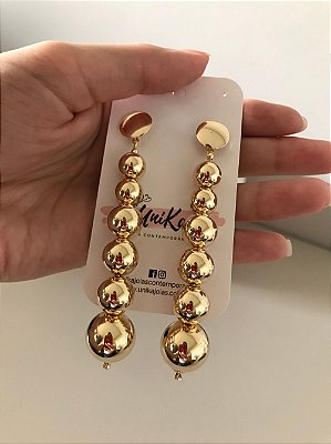 Maxi Brinco Pêndulo Bolas Folheado em Ouro 18K