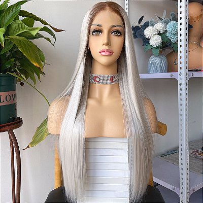 LACE FRONT MELISSA LOIRA PLATINADA COM RAIZ ESFUMAÇADA