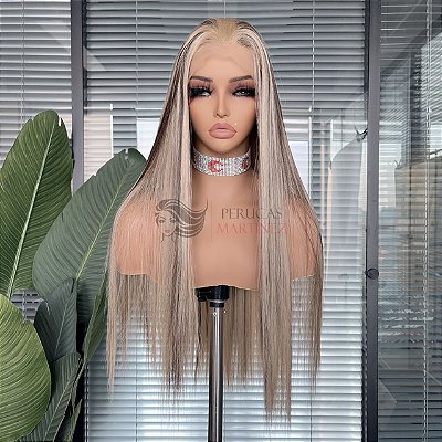 LACE FRONT MELISSA PLATINADA COM MECHAS