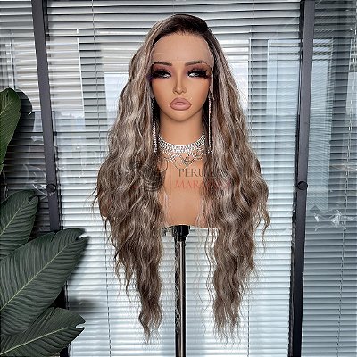 FULL LACE FRONT KÁTIA CINZA COM MECHAS E RAIZ 13x6