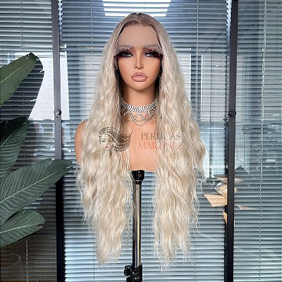 FULL LACE FRONT KÁTIA LOIRA PLATINADA COM RAIZ 13 X 6