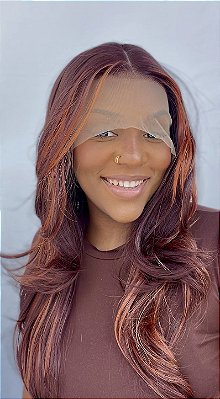 LACE FRONT KAMILLA CASTANHO CHOCOLATE COM MECHAS ACOBREADAS 13 x 4