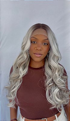 LACE FRONT JADE LOIRA PLATINADA ACINZENTADA COM RAIZ EECURA 13 x 6
