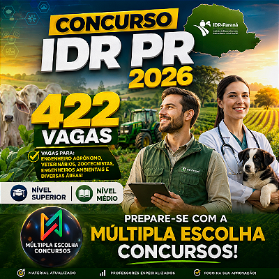 CURSO ONLINE IDR/PR 2026 - Instituto de Desenvolvimento Rural do Paraná ** ENGENHEIRO AGRÔNOMO ** - Edital Autorizado 442 Vagas.