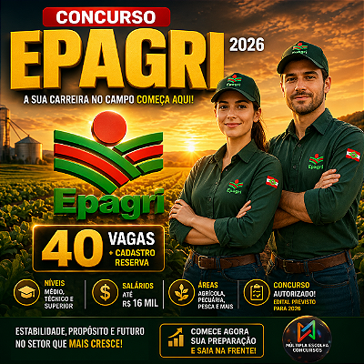 CURSO ONLINE PRÉ E PÓS-EDITAL EPAGRI 2026 - ASSISTENTE ADMINISTRATIVO (Gerais + Específicas)