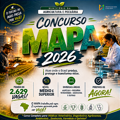 CURSO ONLINE PRÉ E PÓS-EDITAL MAPA 2026 ( ENGENHEIRO AGRÔNOMO ) - Nível Superior.