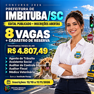 Prefeitura de Imbituba/SC 2026 - Auditor de Controle Interno (Nível Superior ) Pós-Edital