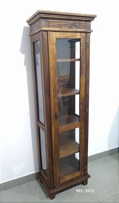 CRISTALEIRA 1 PORTA COM LATERAL EM VIDRO, PRATELEIRAS MADEIRA - REF. 1012