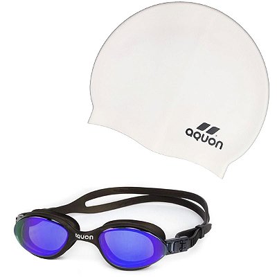 Kit Natação Aquon - Óculos Inertia e Touca de Silicone